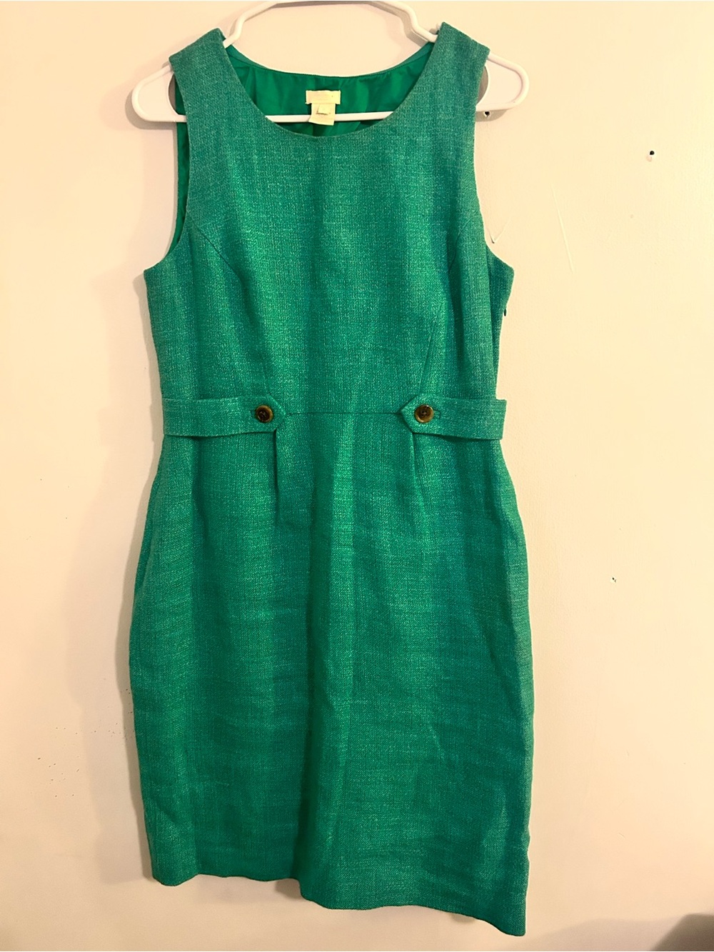 J. Crew Green Tweed Sleeveless Midi Sheath Dress